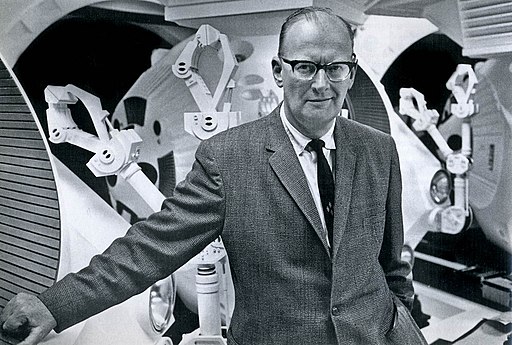 Arthur C. Clarke on the movie set of "2001: A Space Odyssey", 1965